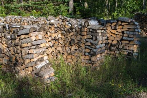 Cut split stacked firewood for winter background close-up Stock Photos