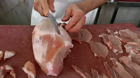 Cut steaks at the butcher Stock Footage 8606601