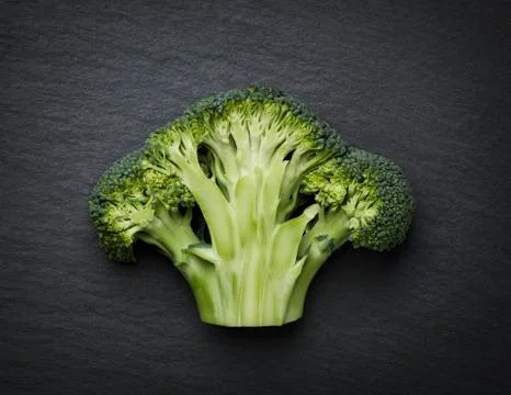 Cut through broccoli isolated on a stone slab. Stock Photos