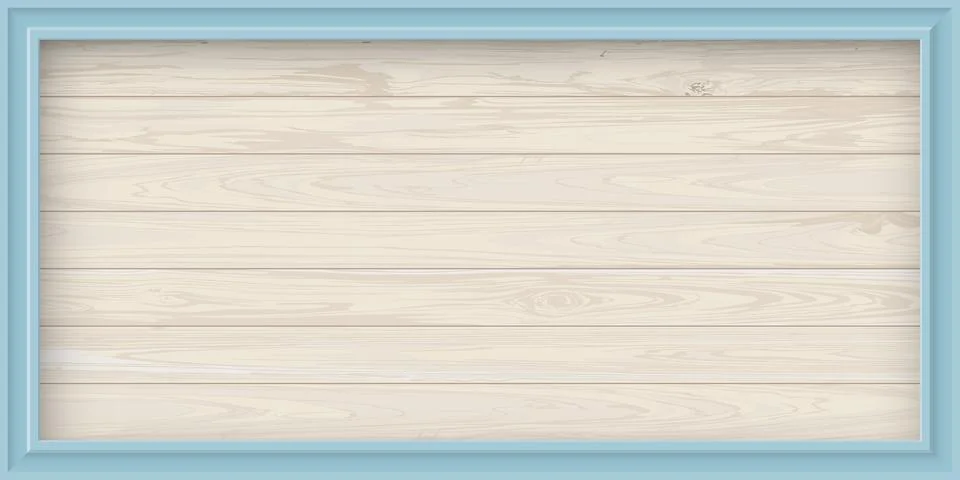Cut timber panels whitewashed fade condition background with light blue fra.. Stock Illustration