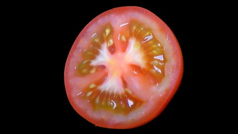 Cut Tomato Isolated on Black Background Stock Footage 91094899