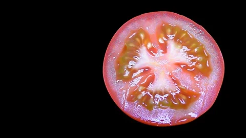 Cut Tomato Isolated on Black Background Stock Footage 91095009