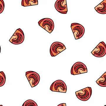 Cut tomato vector seamless pattern Stock Illustration