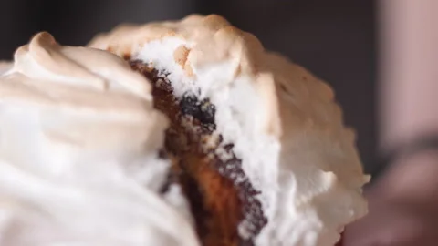 A cut of a traditional panettone, an Easter cake, slowmotion Stock Footage 93219888
