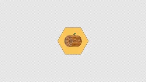 Cut tree log with growth rings hexagon 2D cartoon object animation Stock Footage 337541127