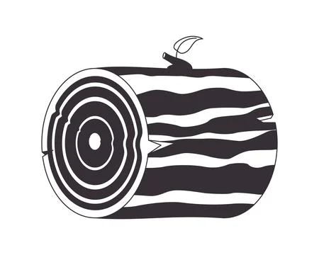 Cut tree log with growth rings 2D line object Stock Illustration
