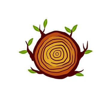 Cut tree trunk. Stump cross section. Concentric circular pattern on wood. Stock Illustration
