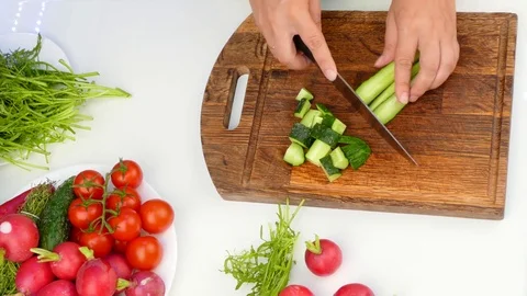 Cut vegetables on the chalkboard Video stock 84485835