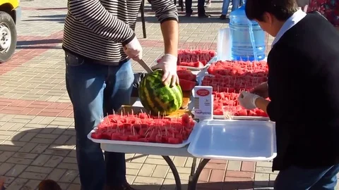Cut watermelon for Thanksgiving Stock Footage 77274856
