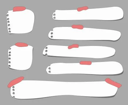 Cut white notebook, note paper sheets with red sticky tape Stock Illustration