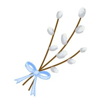 Cut willow twigs with a blue bow Illustrazione stock