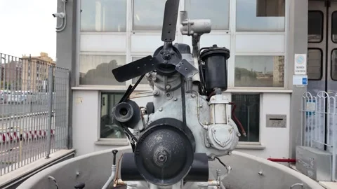 Cutaway exhibition engine with working cooling fan in motion Stock Footage 339775720