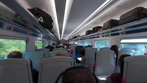 Cutaway. interior moving train. London UK. 3.6.2026 Stock Footage 337427765