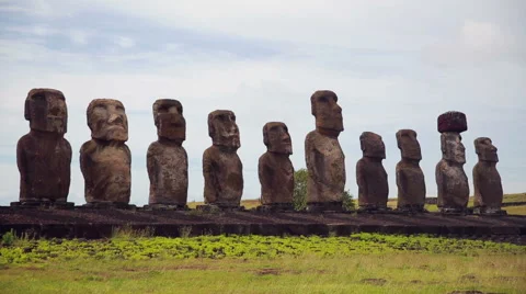 Cutaway of the Moai at Ahu Tongariki, Easter Island Stock Footage 64258342