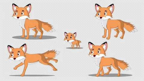 Cute 2D Cartoon Fox Animation Bundle – Walking, Running &amp; Baby Fox Stock Footage 321252850