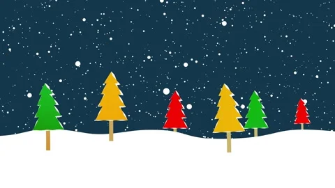 Cute 2d flate christmas landscape animation with falling snow balls Stock Footage 281115994
