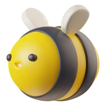 Cute 3D cartoon bee with yellow and black stripes, round shape, small wings Illustrazione stock
