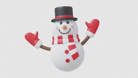 Cute 3D Christmas Snowman Waving with Red Scarf and Hat Video stock 345191237