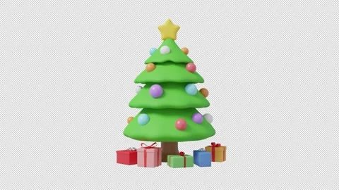Cute 3D Christmas Tree with Colorful Ornaments and Star Video stock 345182238