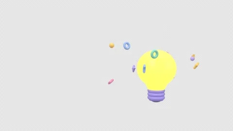 Cute 3D clay light bulb lights up with stars, transparent alpha Stock Footage 347730415