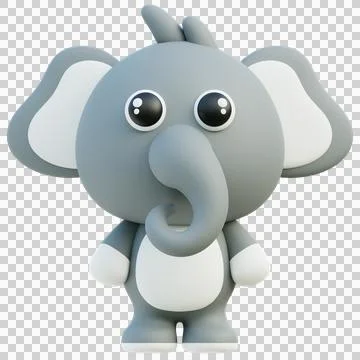 Cute 3D Elephant Character with Big Ears and Trunk Stock Illustration