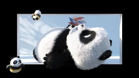 Cute 3D Giant Panda with Panda Bee Mascots, Playful Cartoon Animation 2026 Stock Footage 331843988