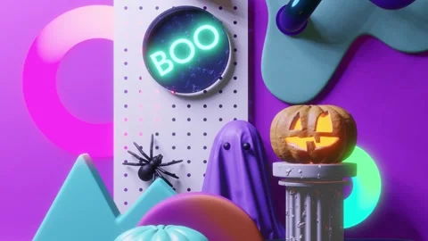 Cute 3D Halloween Background With Decorations Stockbeeldmateriaal 251804290