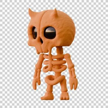 Cute 3D Horned Skeleton Character Claymation Style Side View Stock Illustration