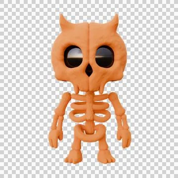 Cute 3D Horned Skeleton Character Claymation Style Stock Illustration