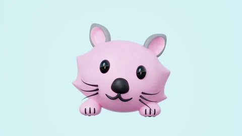 Cute 3D pink cat or animal character peeking. Features include big black ey.. Stock Footage 312501572