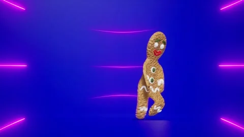 Cute 3d render animation of dancing ginger bread. Character come in and out  Stock Footage 281066788