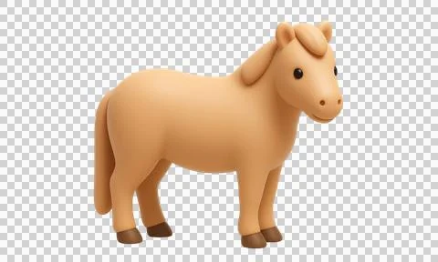 Cute 3d render of brown horse, soft cartoon animal art, side view on transp.. Stock Illustration