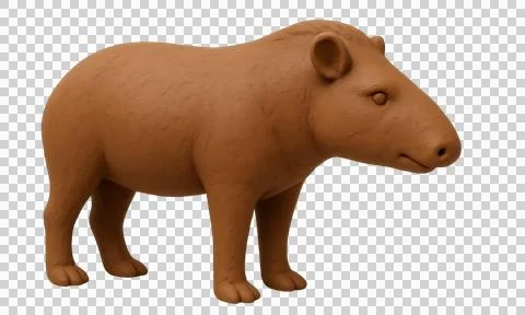 Cute 3d render of brown tapir, soft cartoon animal art, side view on transp.. Stock Illustration