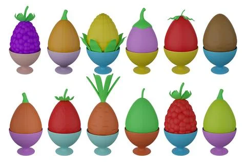 Cute 3d render eggs - vegetable in a stand Stock Illustration