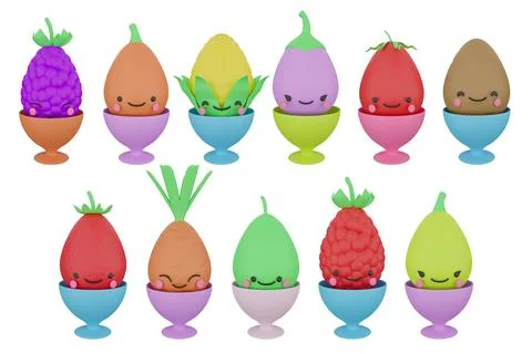Cute 3d render eggs - vegetable in a stand Stock Illustration