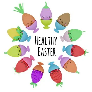 Cute 3d render eggs - vegetable in a stand Stock Illustration