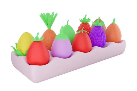 Cute 3d render set egg - vegetable in a stand Stock Illustration