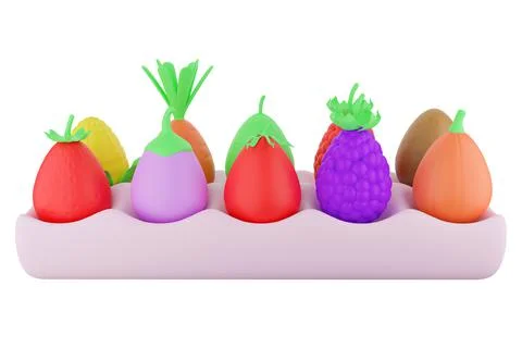 Cute 3d render set egg - vegetable in a stand Stock Illustration