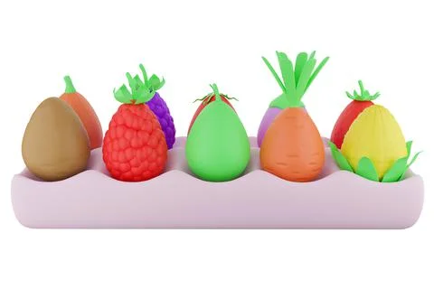 Cute 3d render set egg - vegetable in a stand Stock Illustration