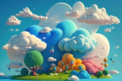 Cute 3d sky and cloud copy space background. Stock Illustration