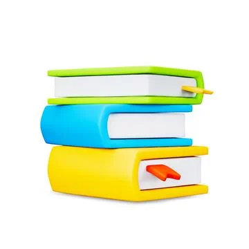 Cute 3d stack of colorful books with bookmark on white backdrop. Bright and.. Stock Illustration