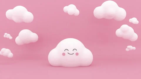 A cute 3d white cloud with a smiley face bouncing and pretty white clouds appear Video stock 268965143