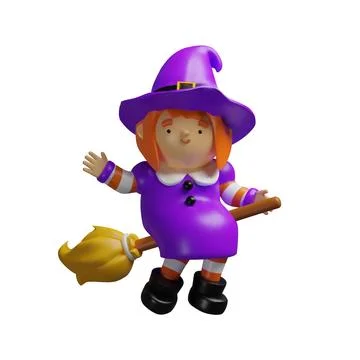 Cute 3D witch illustration Stock Illustration