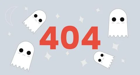 Cute 404 error page with sad ghost characters 2D illustration concept Stock Illustration