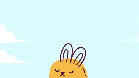 Cute 4K animation of a rabbit peeking with a bright blue sky Video stock 307378167