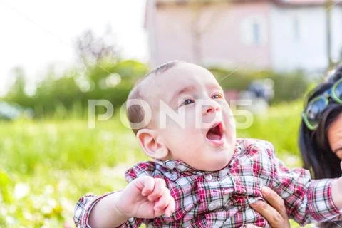 Cute 6 months baby gaping Stock Photos