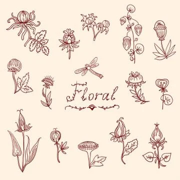 Cute abstract floral elements for vending and greeting cards Illustrazione stock