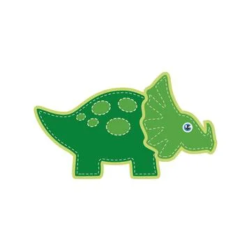 Cute abstract green triceratops, patch of dinosaur, ancient childish animal Stock Illustration
