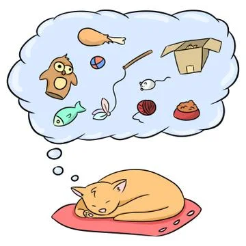 A cute abstract orange tabby cat is sleeping and seeing dreams Stock Illustration