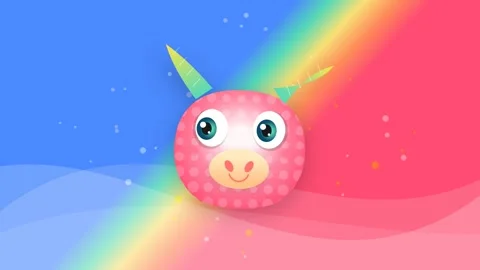 Cute Abstract Pink Dragon Face Floating On Colorful Rainbow Background Stock-Footage 340780118